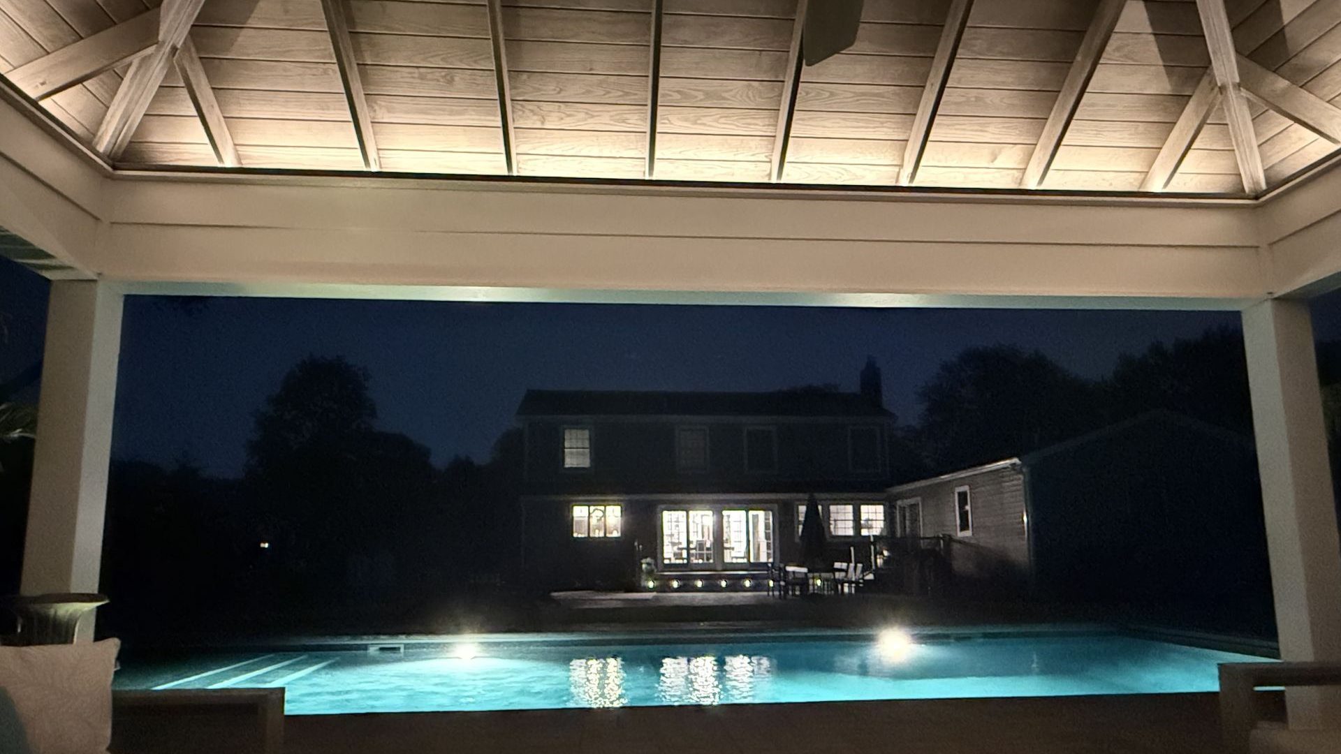 nice outdoor hot tub with lighting